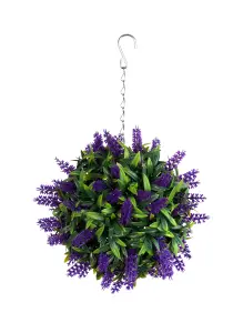 Pair of Best Artificial 24cm Purple Lush Lavender Hanging Basket Flower Topiary Ball - Weather & Fade Resistant