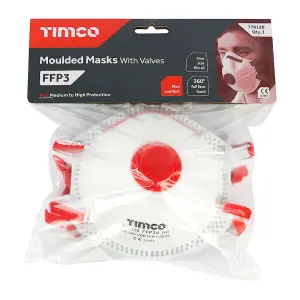 Timco - FFP3 Moulded Masks with Valve (Size One Size - 3 Pieces)