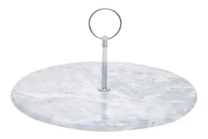 Interiors by Premier Grey Marble Cake Stand With Silver Handle