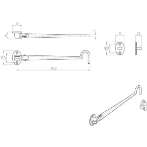 Heavy Duty Cabin Hook & Eye Polished Chrome 305mm Arm Cabinet Hatch Lock