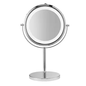 Croydex Chrome effect Round Freestanding Bathroom Illuminated Cosmetic mirror (H)35.9cm (W)23.5cm