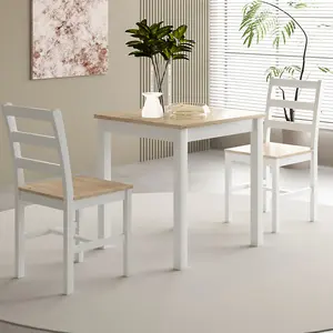 3 Piece Wooden Dining Set In White With Natural Table Top