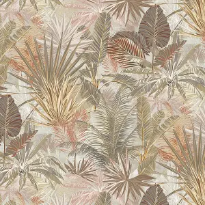 GoodHome Dioman Beige Tropical leaves Textured Wallpaper