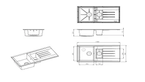 Cooke & Lewis Ising Grey Resin 1.5 Bowl Sink & drainer 500mm x 1000mm