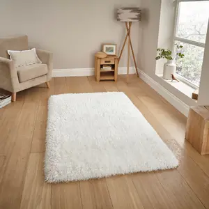 Ivory Plain Shaggy Handmade Modern Easy to clean Rug for Bed Room Living Room and Dining Room-200cm X 290cm