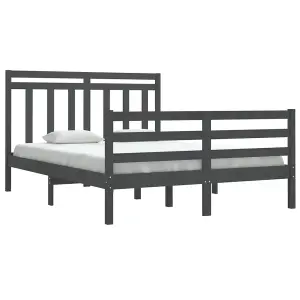 Berkfield Bed Frame Grey Solid Wood 135x190 cm 4FT6 Double