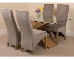 Valencia 160 cm x 90 cm Glass Dining Table and 4 Chairs Dining Set with Lola Grey Fabric Chairs