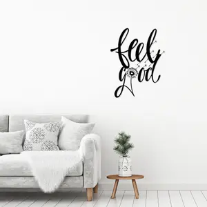 Decortie Modern Metal Wall Art "Feel Good" Home Ornament Decorative Minimalist Design Hanging Wall Sculpture, Black