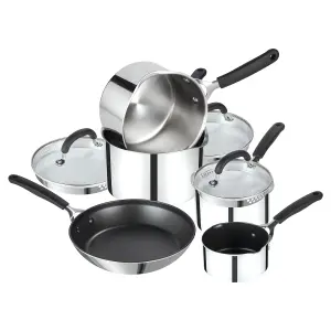 Prestige Made to Last Silver Round Stainless Steel Cookware Set with Soft Grip Silicone Handles Pack of 5