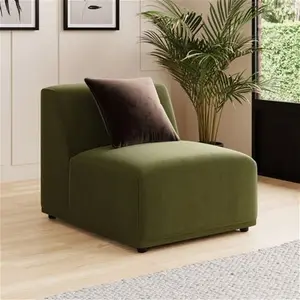 Dunelm Modular Cruz Olive Velvet 3 Seater Sofa, Mid Century, Green, Olive