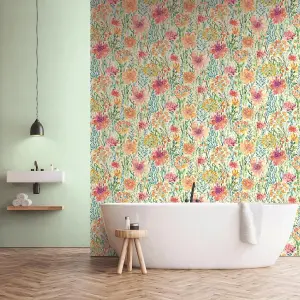 AS Creation Floral Watercolour Multi Wallpaper Modern Paste The Wall Textured