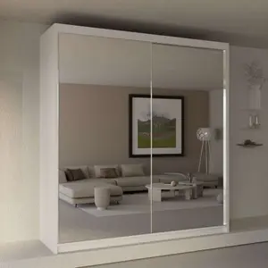 Sliding Wardrobes 4U Jacklin Modern Sliding Double Mirror Door Wardrobe in White & Black Color (W)1500mm, (H)21700mm