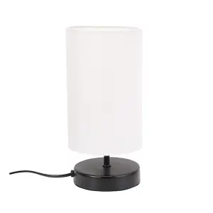 ValueLights Francis Pair - Matt Black Cylinder Touch Dimmer Table Lamp with White Fabric Shade Bedside Light