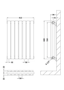 Square Horizontal Double Panel Radiator - 600mm x 412mm - 1449 BTU - Anthracite