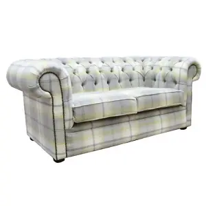 Chesterfield Genuine Tartan 2 Seater Sofa Balmoral Citrus Green Fabric In Classic Style