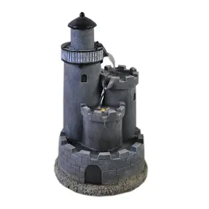 Primrose Solar Powered Grey Castle Cascading Water Feature With Battery Backup and Lights H49cm