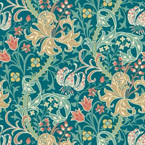 Hoopla Walls Lily Ogee Teal Smooth Matt Wallpaper