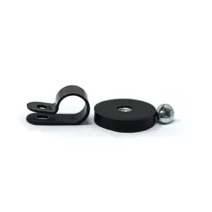 22mm dia x 6mm high Rubber Coated Cable Holding Magnet With 12.7mm Cable Clip (Black) - 4.3kg Pull (Pack of 1)