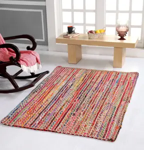 MISHRAN Rectangular Jute Area Rug Hand Woven with Recycled Fabric 90 cm x 150 cm