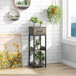 Costway 3 Tier Indoor Plant Stand Metal Plant Table w/ Drawer Vertical Corner Display Shelf