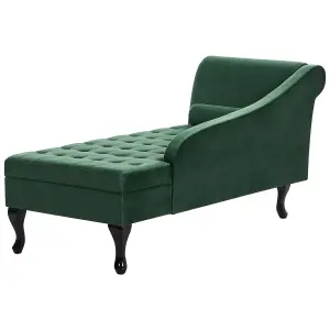 Left Hand Velvet Chaise Lounge with Storage Dark Green PESSAC