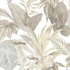 Galerie Botanica Cream Grey Bali Foliage Smooth Wallpaper