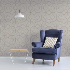 Boutique Asscher Beige Geometric Textured Wallpaper Sample