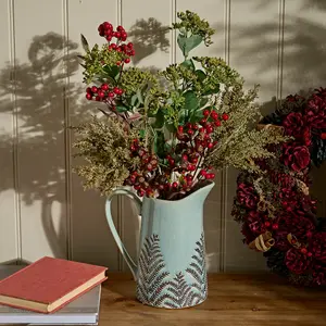 Sky Blue Fern Hallway Room Christmas Table Decor Pitcher Jug Flower Vase