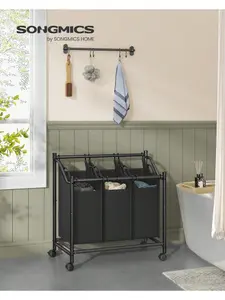 SONGMICS Rolling Laundry Sorter, Laundry Basket With 3 Removable Bags, Laundry Hamper, Laundry Trolley, For Laundry Room