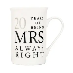 Ivory White 20th Anniversary Mr Right & Mrs Always Right Ceramic Mug Gift Set