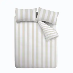 Catherine Lansfield Bedding Cove Stripe Reversible Double Duvet Cover Set with Pillowcases Natural