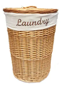 Wicker Round Laundry Basket With Lining Honey Laundry Basket Large 59x44cm