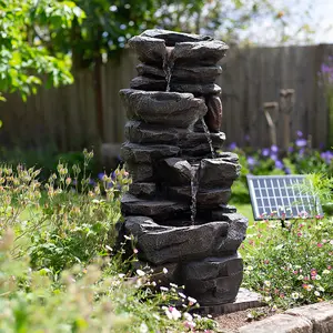 Easy Fountain Hamsterley Springs Solar With Battery Backup Garden Fountain incl LEDs - L 34 cm x W 36 cm x H 77 cm