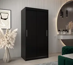 Tokyo Contemporary 2 Sliding Door Wardrobe 5 Shelves 2 Rails Black Matt (H)2000mm (W)1000mm (D)620mm