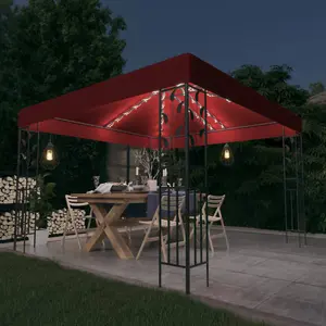 Berkfield Gazebo with LED String Lights 3x3 m Wine Red