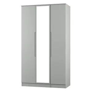 Milan Ready assembled Modern Grey Tall Triple Wardrobe With 1 mirror door (H)1970mm (W)1110mm (D)530mm