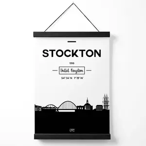 Stockton Black and White City Skyline Medium Poster with Black Hanger