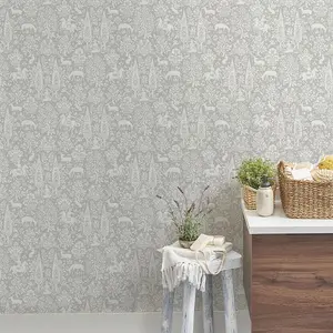 Crown Archives Woodland Wallpaper Grey M1168