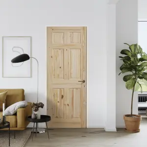 Fortia Knotty 6 panel Unglazed Victorian Natural Pine veneer Internal Timber Door, (H)2032mm (W)813mm (T)35mm