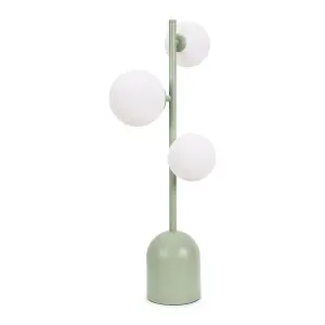 ValueLights Marlow Sage Green 3 Way Bedside Table Lamp with Glass Globe Lampshade - LED Bulbs Included