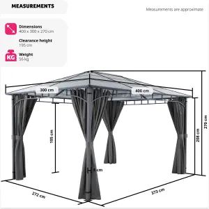 Gazebo Caracas - 3 x 3 m, 4 side panels, weather & UV-resistant, translucent roof - grey