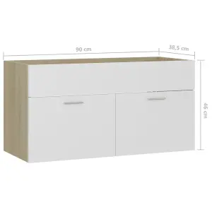 Berkfield Sink Cabinet White and Sonoma Oak 90x38.5x46 cm Engineered Wood