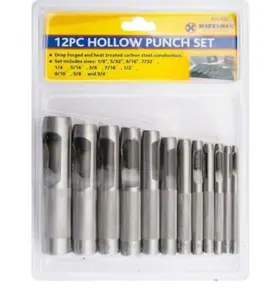 12Pc Hollow Punch Set Steel Wood Plastic Metal Leather Tool Hole Cutting 3-19Mm