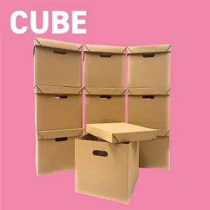 Pack of 10 Strong Cardboard Cube Storage Boxes with Lid and Handles Ideal for Shelves