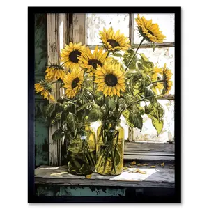 Adalet Sunflowers Still Life Watercolour Yellow Flower Farmhouse - Single Picture Frame Print