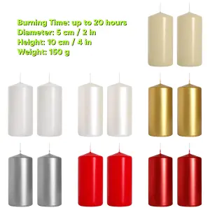 Pillar Candles, Pack of 2, Unscented, Long Burning Time, 10 x 5 cm / 4 x 2 in (Gold, Metallic)