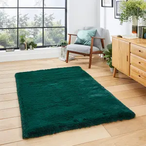 Jewel Green Shaggy Plain Modern Polyester Easy to Clean Rug for Living Room and Bedroom-120cm X 170cm