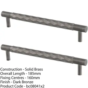 2 PACK - Diamond T Bar Pull Handle - Dark Bronze - 160mm Centres SOLID BRASS Drawer