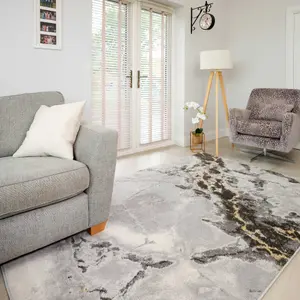 Grey Gold Metallic Modern Textured Marble Area Rug 160x230cm