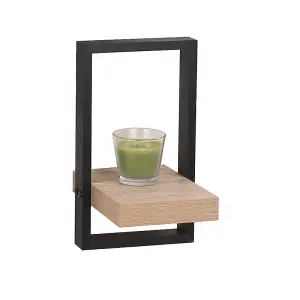 200mm nova framed floating shelf kit, oak effect shelf with black frame